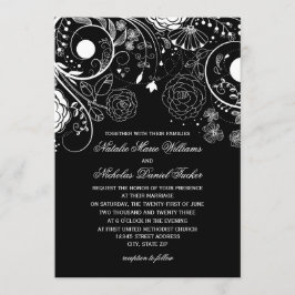 Blumenmuster Schwarz/Weiß - Einladung zur Hochzeit
