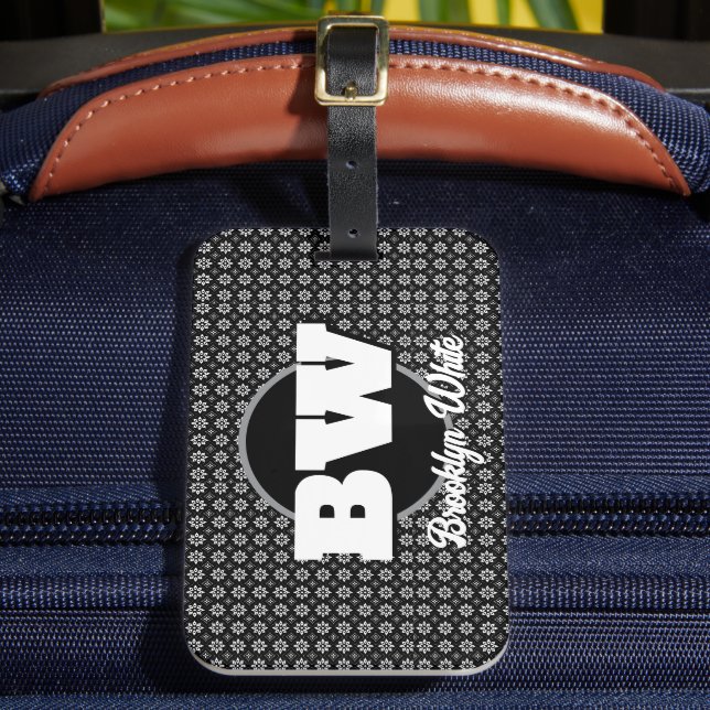 Blumenmuster Schwarz/Weiß Personalisiert Gepäckanhänger (Vorderseite Insitu 2)