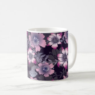 Blumenmuster Schwarzer Hintergrund Botanische Pfla Kaffeetasse