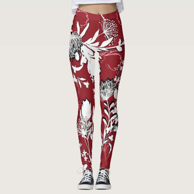 Blumenmuster Silhouette, buntes botanisches Muster Leggings (Vorderseite)