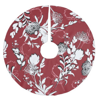 Blumenmuster Silhouette, buntes botanisches Muster Polyester Weihnachtsbaumdecke