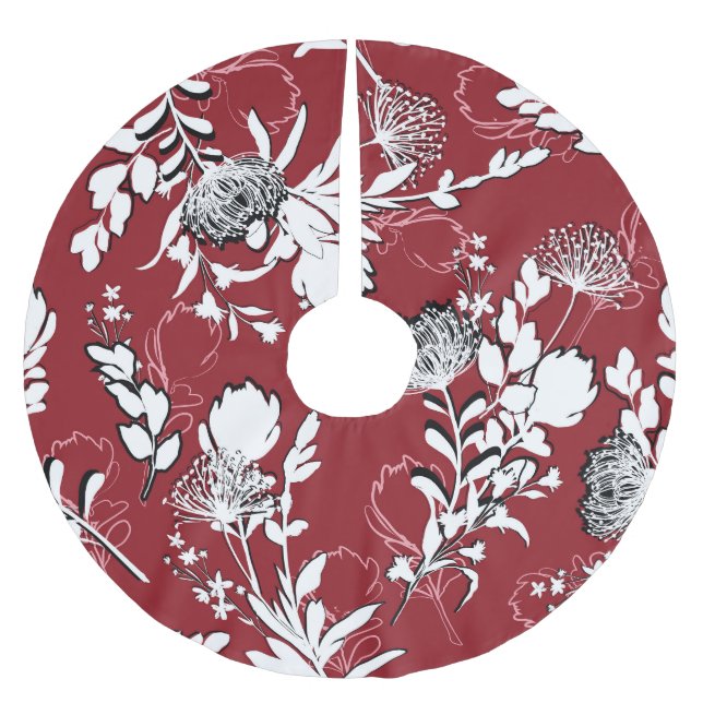 Blumenmuster Silhouette, buntes botanisches Muster Polyester Weihnachtsbaumdecke (Vorderseite)