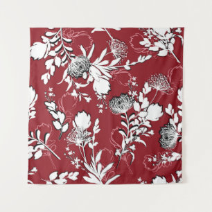 Blumenmuster Silhouette, buntes botanisches Muster Wandteppich