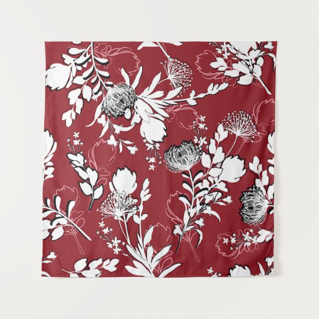 Blumenmuster Silhouette, buntes botanisches Muster Wandteppich (Vorderseite)