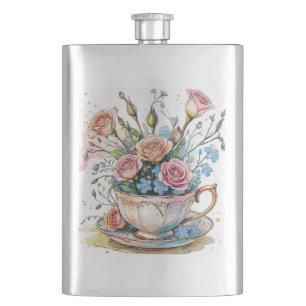 Blumenmuster - Soft Watercolor Boho Art Flachmann