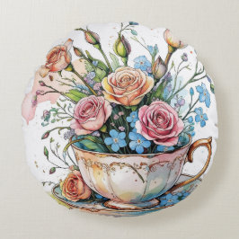 Blumenmuster - Soft Watercolor Boho Art Rundes Kissen