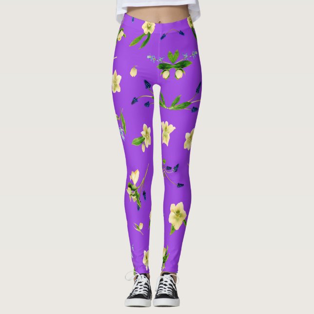Blumenmuster Sommer mit lila Hintergrund Leggings (Vorderseite)
