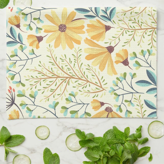 Blumenmuster - Stilvolle Abstrakte Tapete Geschirrtuch (Gefaltet)