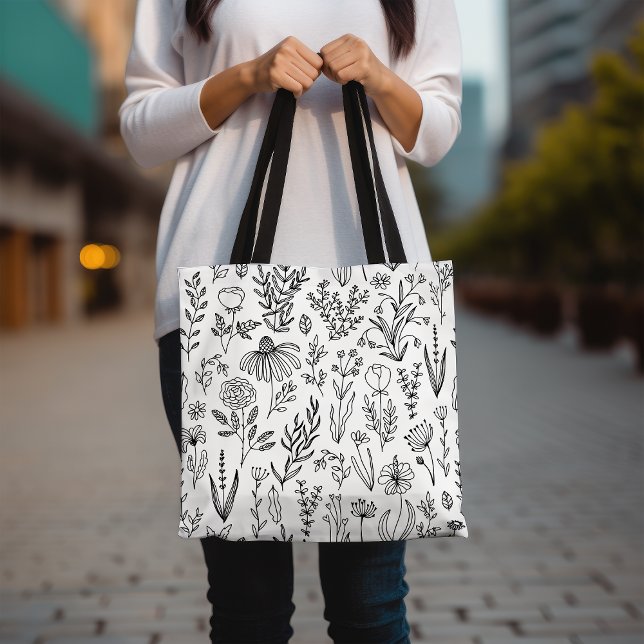 Blumenmuster Tote Beutel, Schwarz-Weiß Totbeutel (Von Creator hochgeladen)