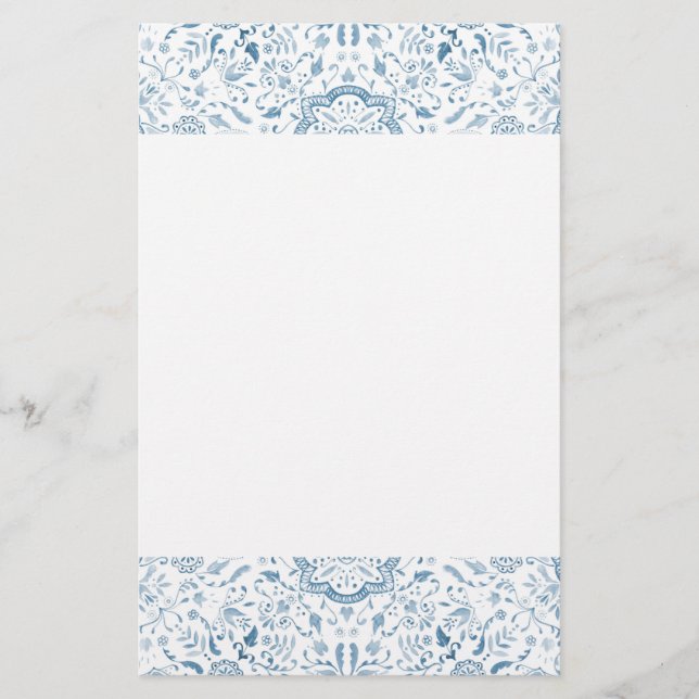 Blumenmuster Vintag Blau Briefpapier (Vorderseite)