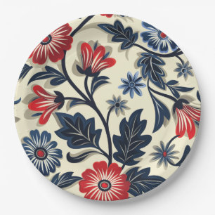 Blumenmuster Vintag Elegant 4. Juli Papierplatte Pappteller