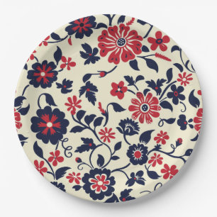 Blumenmuster Vintag Elegant 4. Juli Papierplatte Pappteller