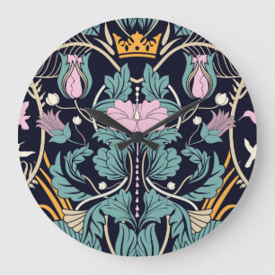 Blumenmuster Vintag, Jugendstil, nahtlose Tapete. Große Wanduhr