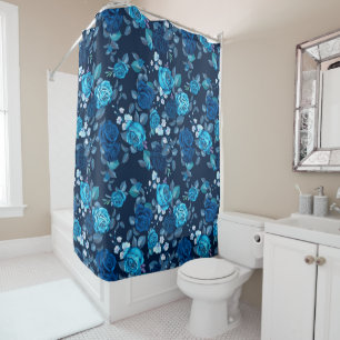 Blumenmuster Vintage blaue Rose Duschvorhang