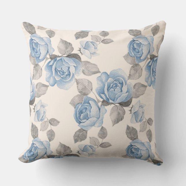 Blumenmuster. Vintage blaue Rosen Kissen (Vorderseite)