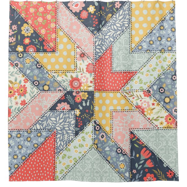Blumenmuster: Vintage Ornamente Duschvorhang (Vorderseite)