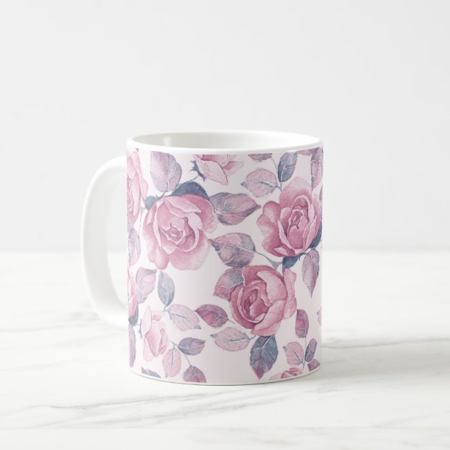 Blumenmuster. Vintage Rose Kaffeetasse (Vorderseite Links)