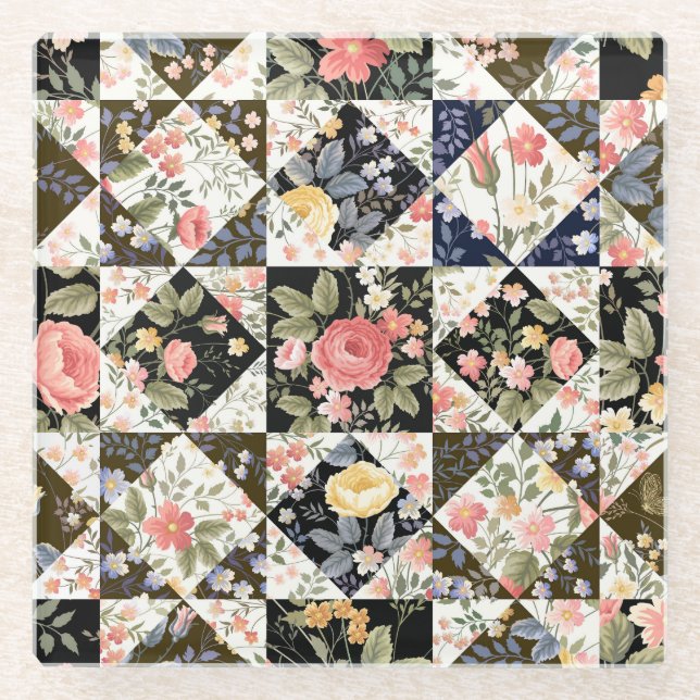 Blumenmuster: Vintages Mix Glasuntersetzer (Vorderseite)