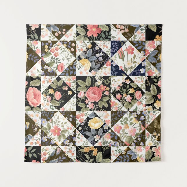 Blumenmuster: Vintages Mix Wandteppich (Vorderseite)