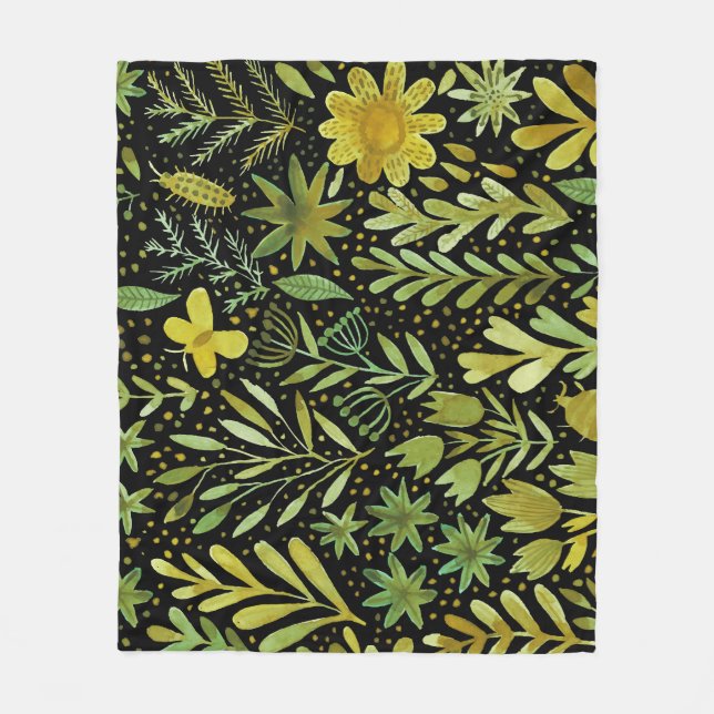 Blumenmuster: Vintages Wasserfarbmuster Fleecedecke (Vorderseite)