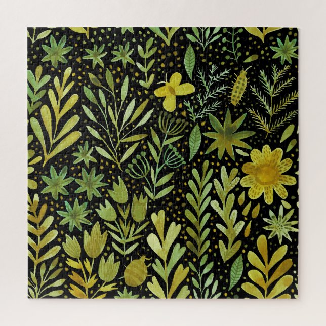 Blumenmuster: Vintages Wasserfarbmuster Puzzle (Vertikal)