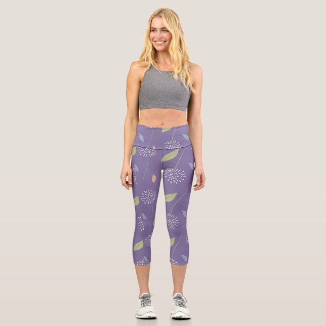 Blumenmuster Violet Capri Leggings (Vorderseite)