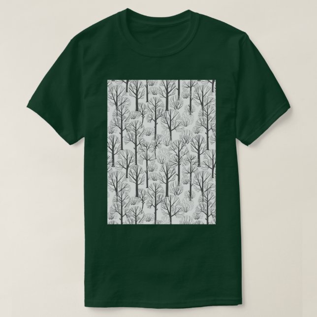 Blumenmuster von blättrigen Bäumen im Winterwald T-Shirt (Design vorne)