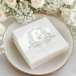 Blumenmuster-Wappen-Hochzeitsgeschenk auf grüner E Serviette