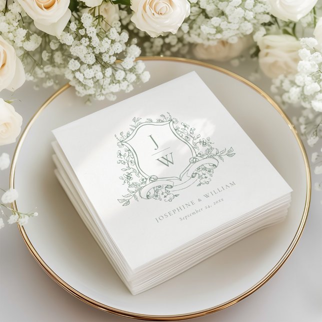 Blumenmuster-Wappen-Hochzeitsgeschenk auf grüner E Serviette (Von Creator hochgeladen)