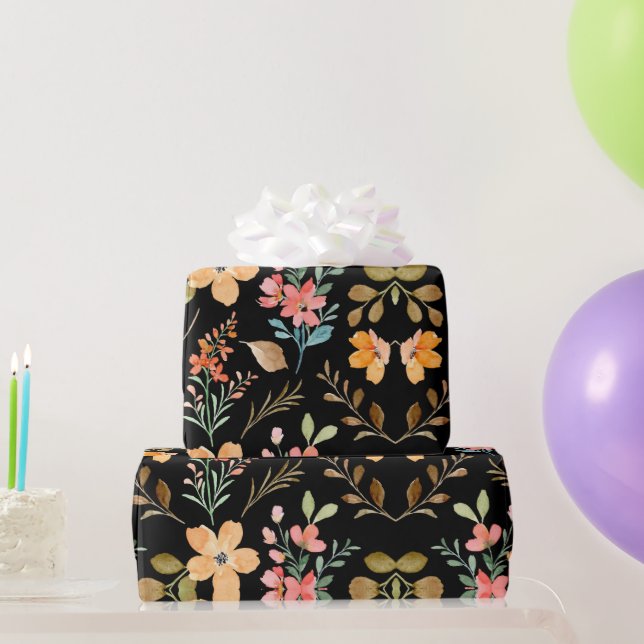 Blumenmuster - Wasserfarbenfeder der Mode Geschenkpapier (Partygeschenke)