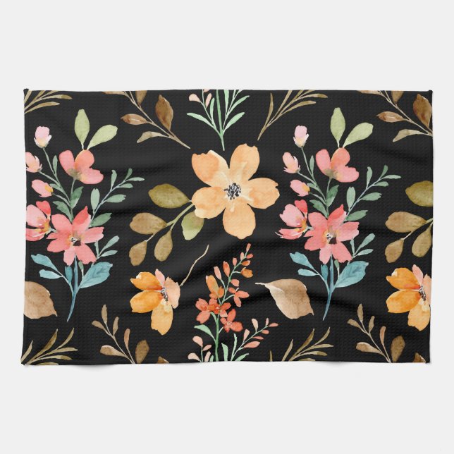 Blumenmuster - Wasserfarbenfeder der Mode Geschirrtuch (Horizontal)
