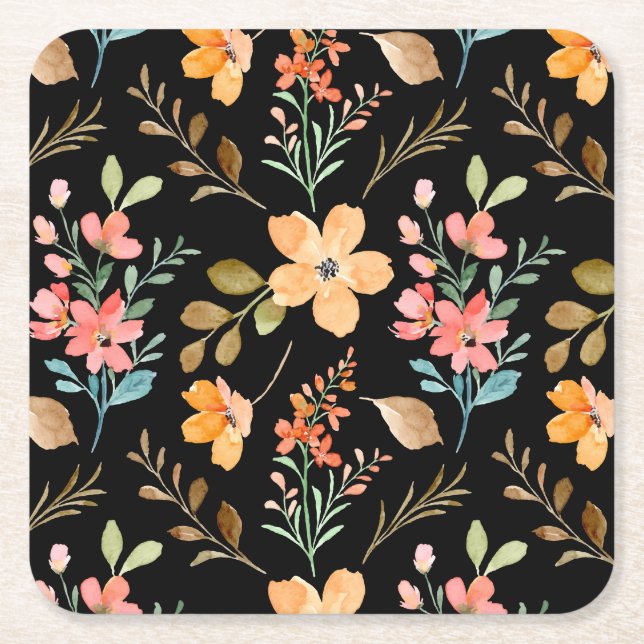 Blumenmuster - Wasserfarbenfeder der Mode Rechteckiger Pappuntersetzer (Vorderseite)