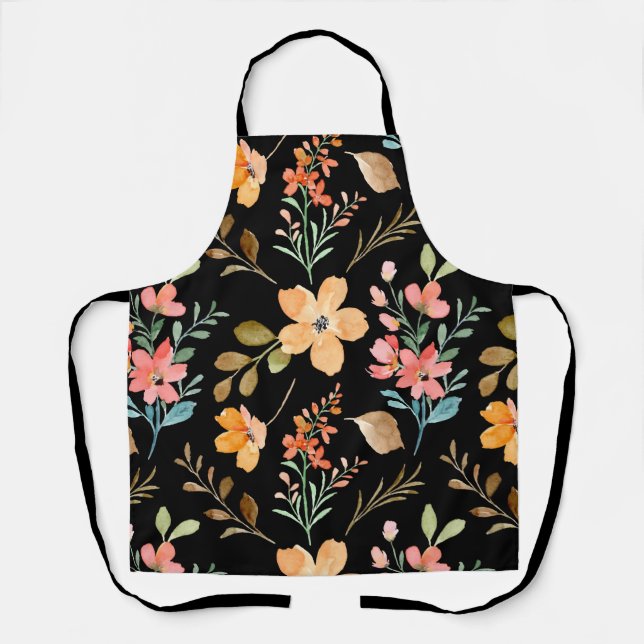 Blumenmuster - Wasserfarbenfeder der Mode Schürze (Vorderseite)