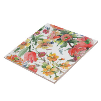 Blumenmuster Wildblumen Gelb Pink Grün Weiß Fliese