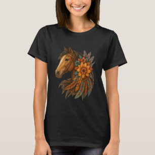 Blumenmuster Wilde Pferde Land Reiten Pferdeliebha T-Shirt