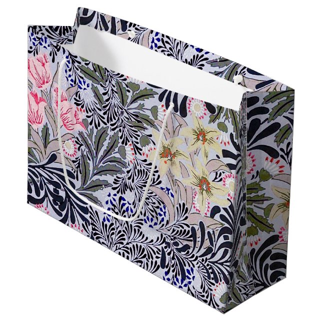 Blumenmuster, William Morris große Geschenktasche Geschenktüte (Vorderseite Schrägansicht)