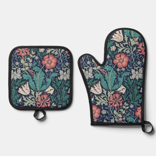 Blumenmuster, William Morris Ofenhandschuh & Topflappen-Set (Vorderseite)