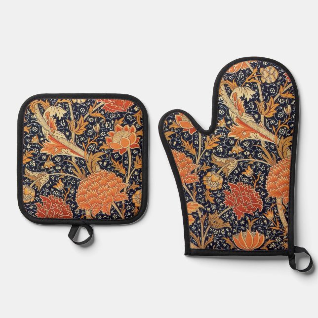 Blumenmuster, William Morris Ofenhandschuh & Topflappen-Set (Vorderseite)