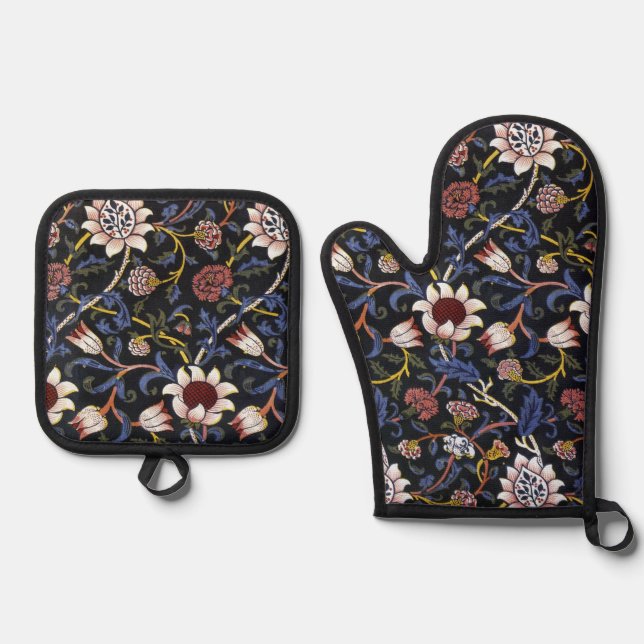 Blumenmuster, William Morris Ofenhandschuh & Topflappen-Set (Vorderseite)