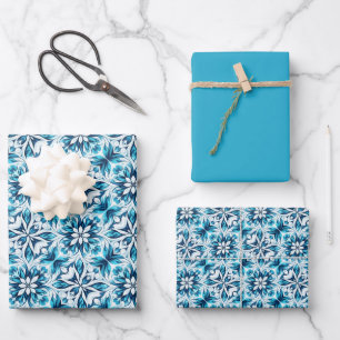 Blumenmuster wirbeln - in blau geschenkpapier set