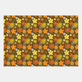 Blumenmuster-Wrapping Paper-Set im Stil der 70er J Geschenkpapier Set
