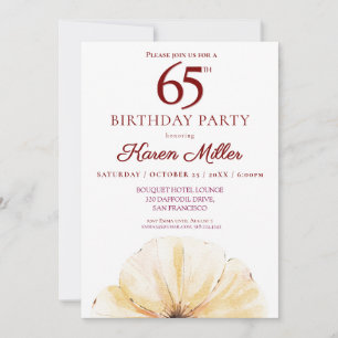 Blumenmuster zum 65. Geburtstag - elegantes Gelbbl Einladung