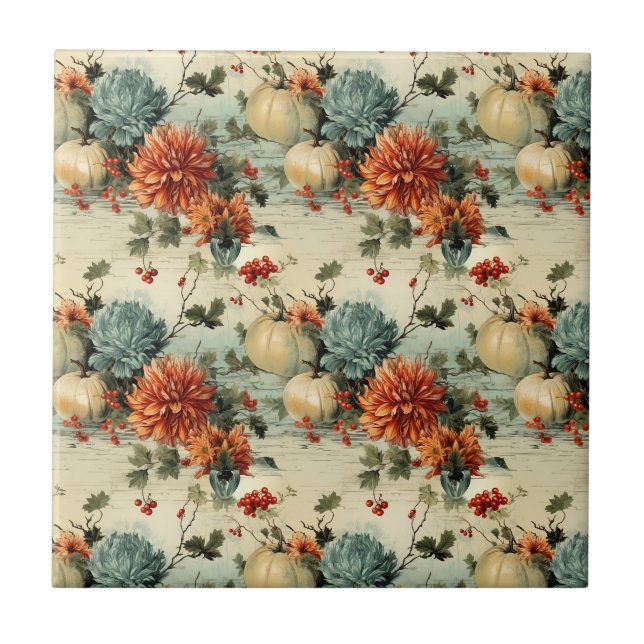 Blumenmuster zum Thanksgiving im Vintage-Stil Fliese (Vorderseite)