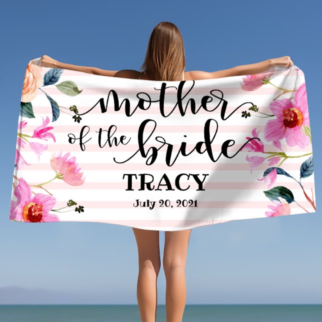 Blumenmutter der Personalisierten Hochzeit Strandtuch (Floral Mother of the Bride Personalized Wedding Beach Towel)