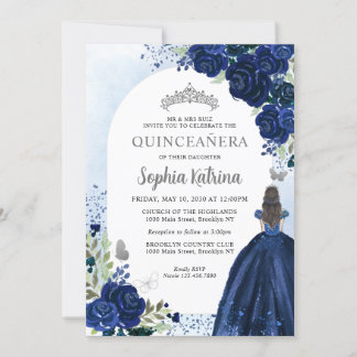 Blumennagel Blaues Silberkleid Geburtstag Quincean Einladung