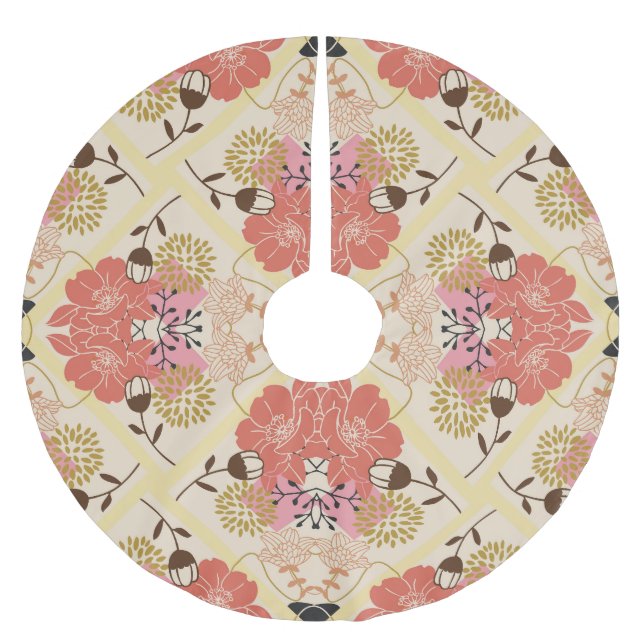 Blumennahtlos Vintages Musterdesign. Polyester Weihnachtsbaumdecke (Vorderseite)