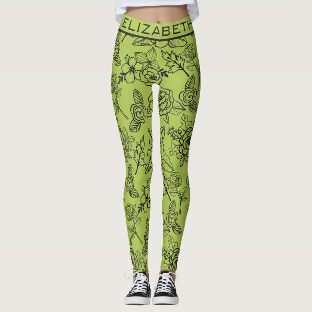 Blumennahtloses Muster, grün bbb personalisierter  Leggings (Vorderseite)
