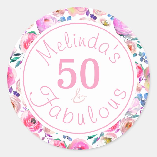 Blumenname Fünfzig und fabelhafte rosa Lila Rose Runder Aufkleber (Vorderseite)