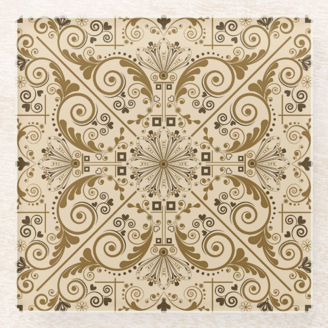 Blumennostalgie: Klassischer Vintager Hintergrund. Glasuntersetzer (Vorderseite)