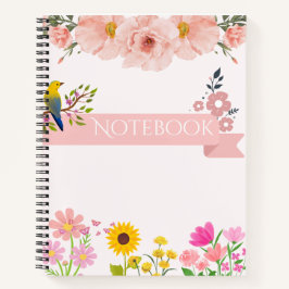 BlumenNotebook mit Vogel und Sonnenblumen Notizbuch